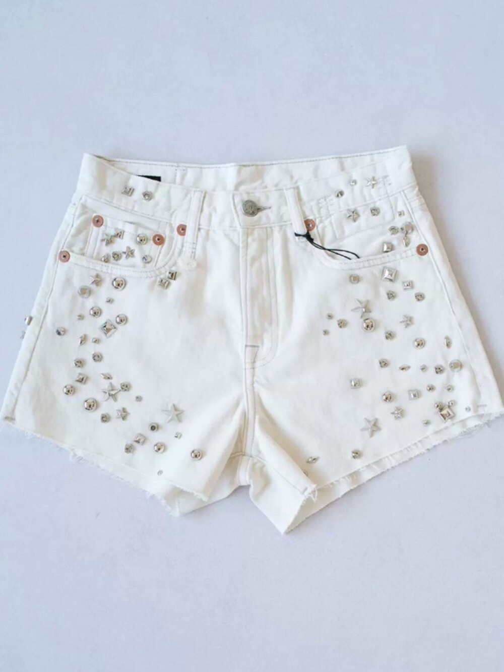 NWT R13 Studded Boyfriend Short - Cement White Denim Classic - Picture 5 of 12